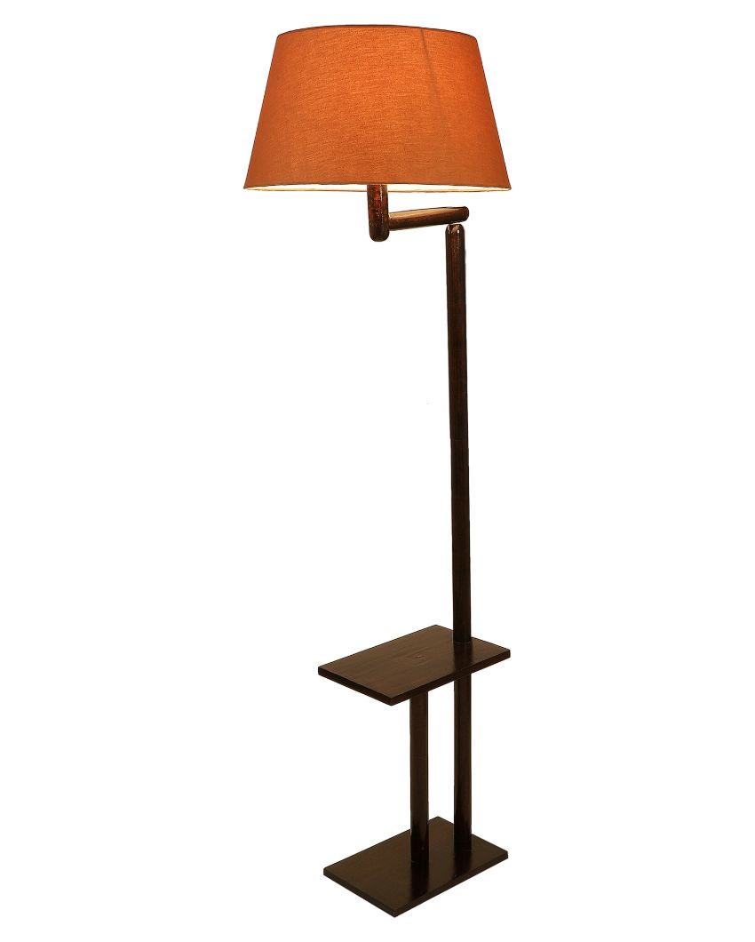 Unique Design Mango Wood Base Floor Lamp with Cotton Shade | Bulb Not Included | 18 x 14 x 62 inches