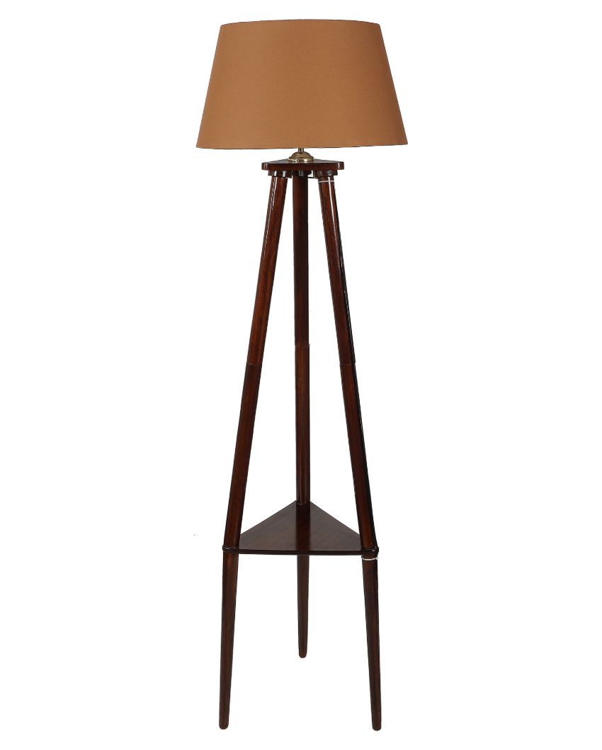 Three Long Legs Design Floor Lamp with Mango Wood Base & Brown Cotton Shade | Bulb Not Included | 14 x 14 x 60 inches