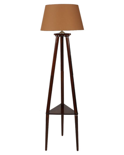 Three Long Legs Design Floor Lamp with Mango Wood Base & Brown Cotton Shade | Bulb Not Included | 14 x 14 x 60 inches