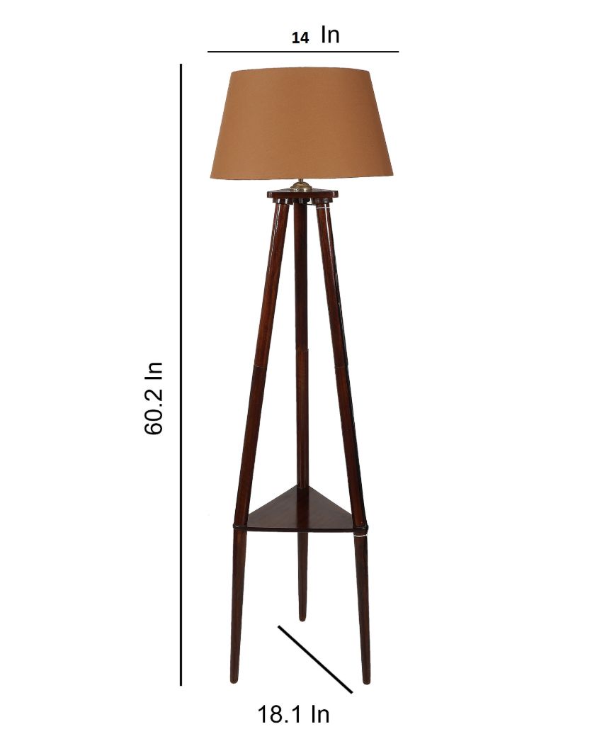 Three Long Legs Design Floor Lamp with Mango Wood Base & Brown Cotton Shade | Bulb Not Included | 14 x 14 x 60 inches