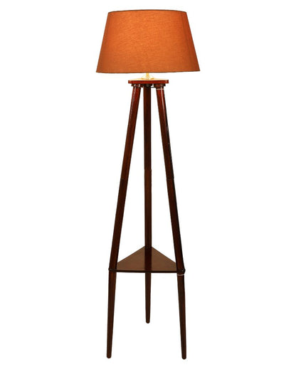 Three Long Legs Design Floor Lamp with Mango Wood Base & Brown Cotton Shade | Bulb Not Included | 14 x 14 x 60 inches