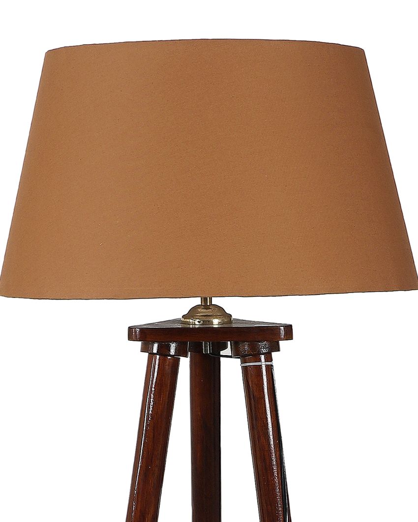 Three Long Legs Design Floor Lamp with Mango Wood Base & Brown Cotton Shade | Bulb Not Included | 14 x 14 x 60 inches