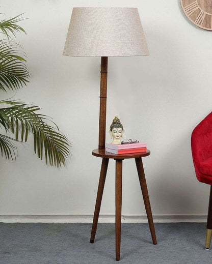 Retro Luxe Mango Wood Base Floor Lamp with Jute Shade | Bulb Not Included | 18 x 14 x 52 inches