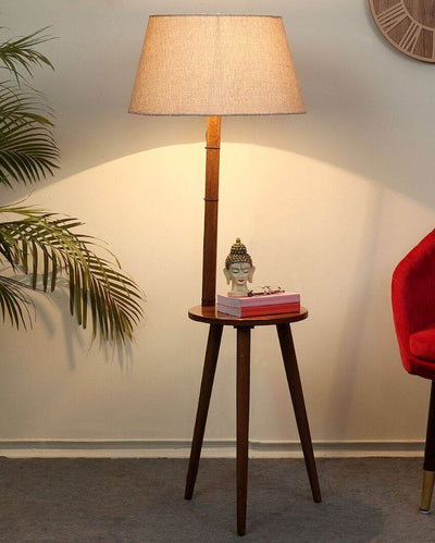 Retro Luxe Mango Wood Base Floor Lamp with Jute Shade | Bulb Not Included | 18 x 14 x 52 inches