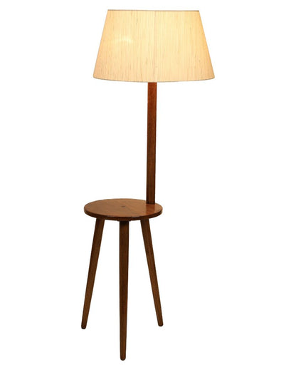 Traditional Finesse Mango Wood Base Floor Lamp with Cotton Shade | Bulb Not Included | 18 x 14 x 50 inches