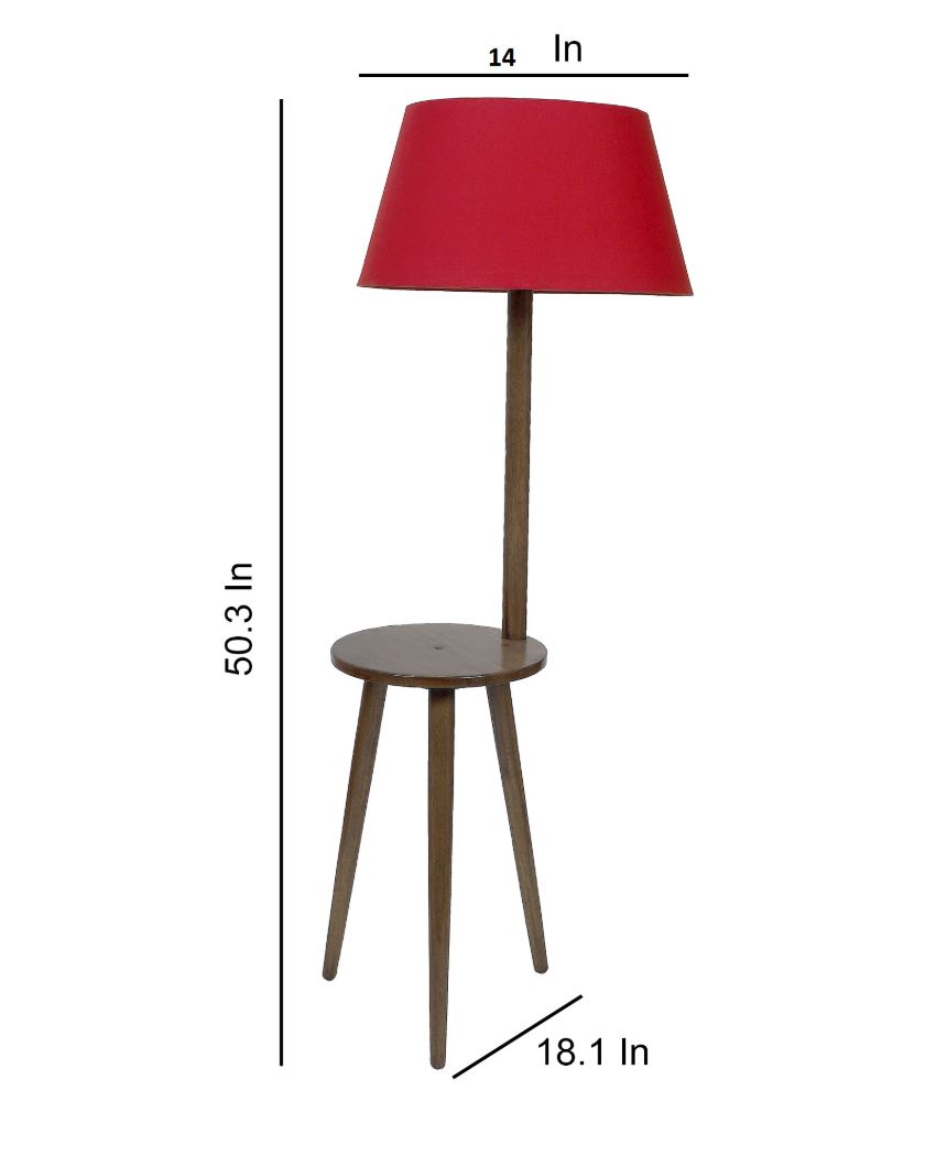 Ornate Charm Mango Wood Base Floor Lamp with Cotton Shade | Bulb Not Included | 18 x 14 x 50 inches