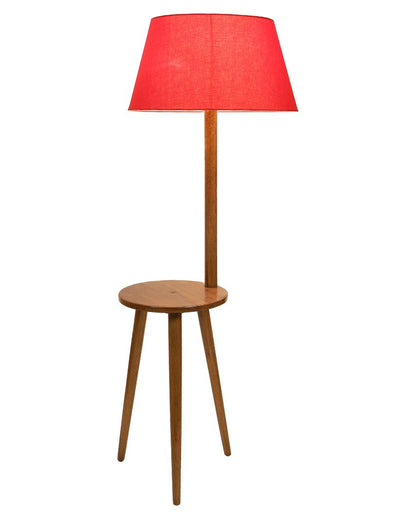 Ornate Charm Mango Wood Base Floor Lamp with Cotton Shade | Bulb Not Included | 18 x 14 x 50 inches