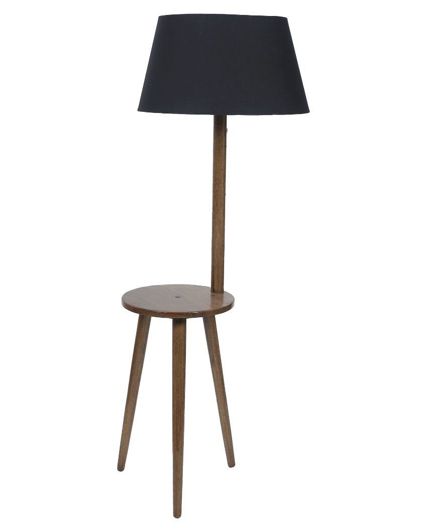 Ornate Charm Mango Wood Base Floor Lamp with Cotton Shade | Bulb Not Included | 18 x 14 x 50 inches