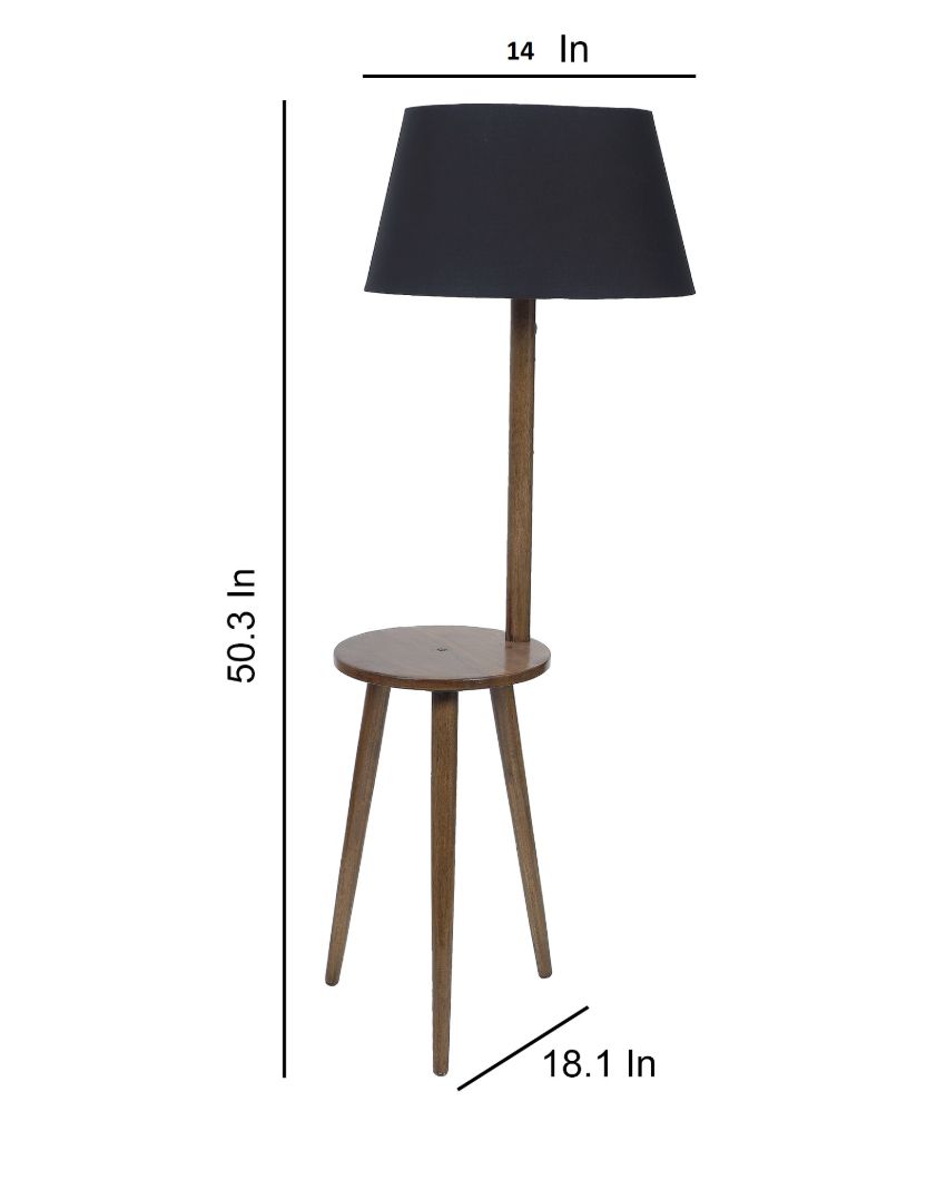 Ornate Charm Mango Wood Base Floor Lamp with Cotton Shade | Bulb Not Included | 18 x 14 x 50 inches