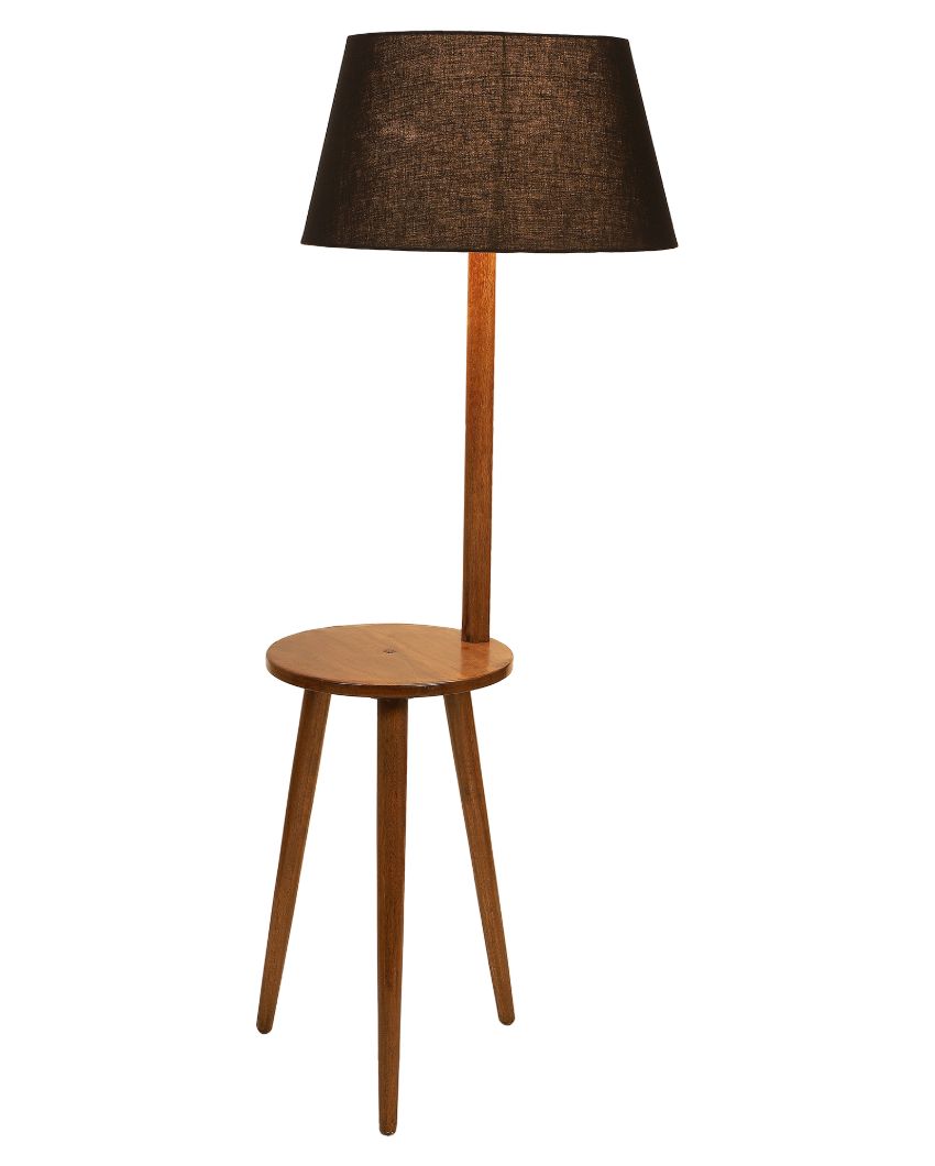 Ornate Charm Mango Wood Base Floor Lamp with Cotton Shade | Bulb Not Included | 18 x 14 x 50 inches