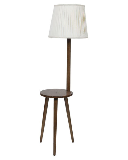 Ornate Charm Mango Wood Base Floor Lamp with Poly Satin Mix Shade | Bulb Not Included | 17 x 14 x 52 inches