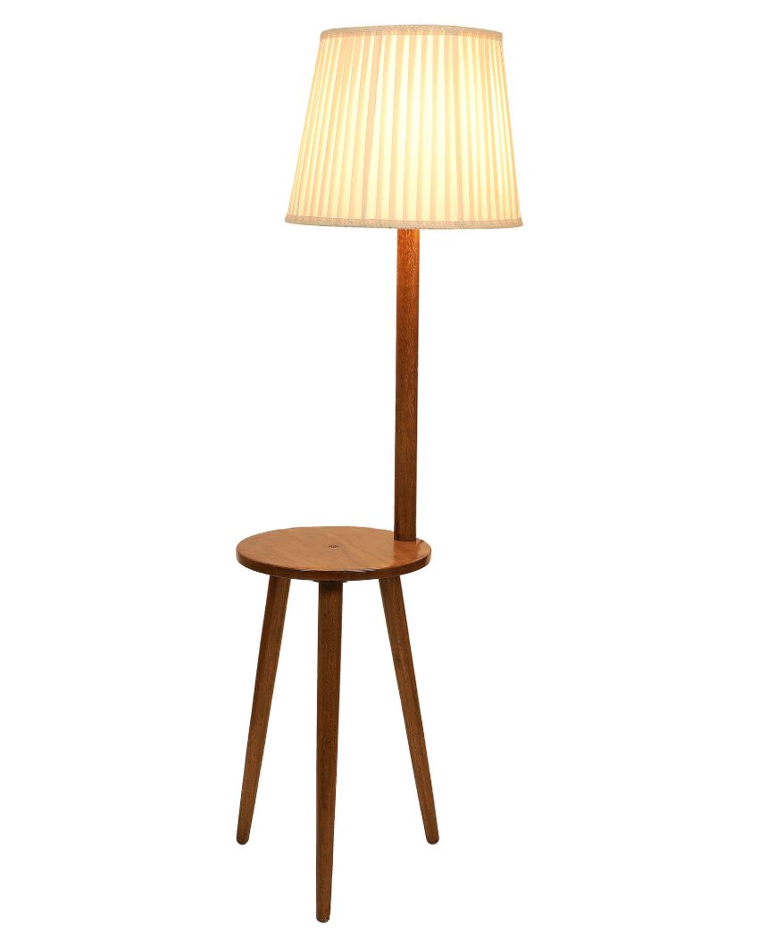 Ornate Charm Mango Wood Base Floor Lamp with Poly Satin Mix Shade | Bulb Not Included | 17 x 14 x 52 inches