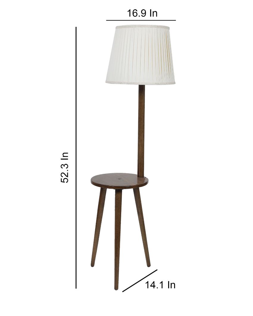 Ornate Charm Mango Wood Base Floor Lamp with Poly Satin Mix Shade | Bulb Not Included | 17 x 14 x 52 inches