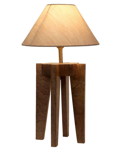 Four Legs Mango Wood Table Lamp with Cotton Shade | Bulb Not Included | 10 x 10 x 18 inches