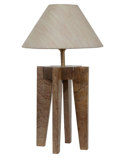 Four Legs Mango Wood Table Lamp with Cotton Shade | Bulb Not Included | 10 x 10 x 18 inches