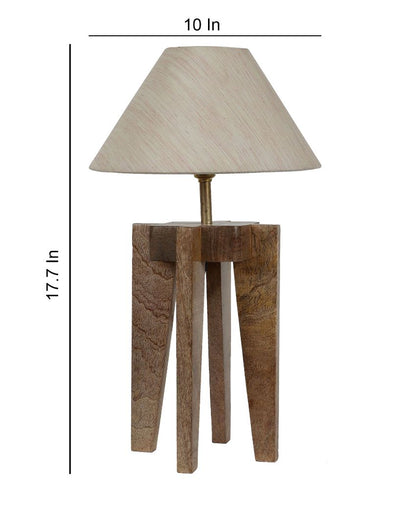 Four Legs Mango Wood Table Lamp with Cotton Shade | Bulb Not Included | 10 x 10 x 18 inches