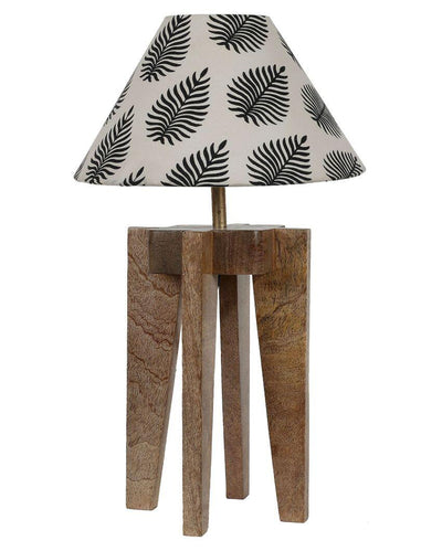 Four Legs Leafs Printed Mango Wood Table Lamp with Cotton Shade | Bulb Not Included | 8 x 8 x 18 inches