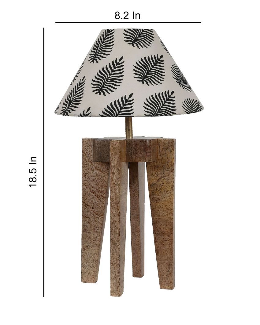 Four Legs Leafs Printed Mango Wood Table Lamp with Cotton Shade | Bulb Not Included | 8 x 8 x 18 inches