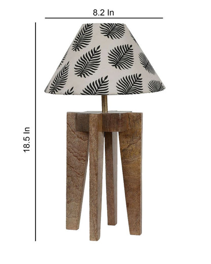 Four Legs Leafs Printed Mango Wood Table Lamp with Cotton Shade | Bulb Not Included | 8 x 8 x 18 inches