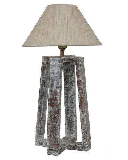 Sophisticated Mango Wood Table Lamp with Cotton Shade | Bulb Not Included | 10 x 10 x 18 inches