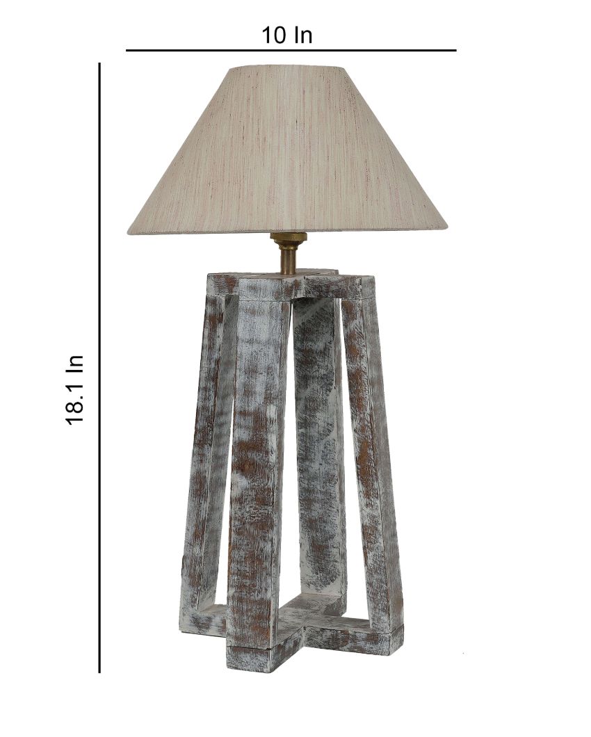 Sophisticated Mango Wood Table Lamp with Cotton Shade | Bulb Not Included | 10 x 10 x 18 inches