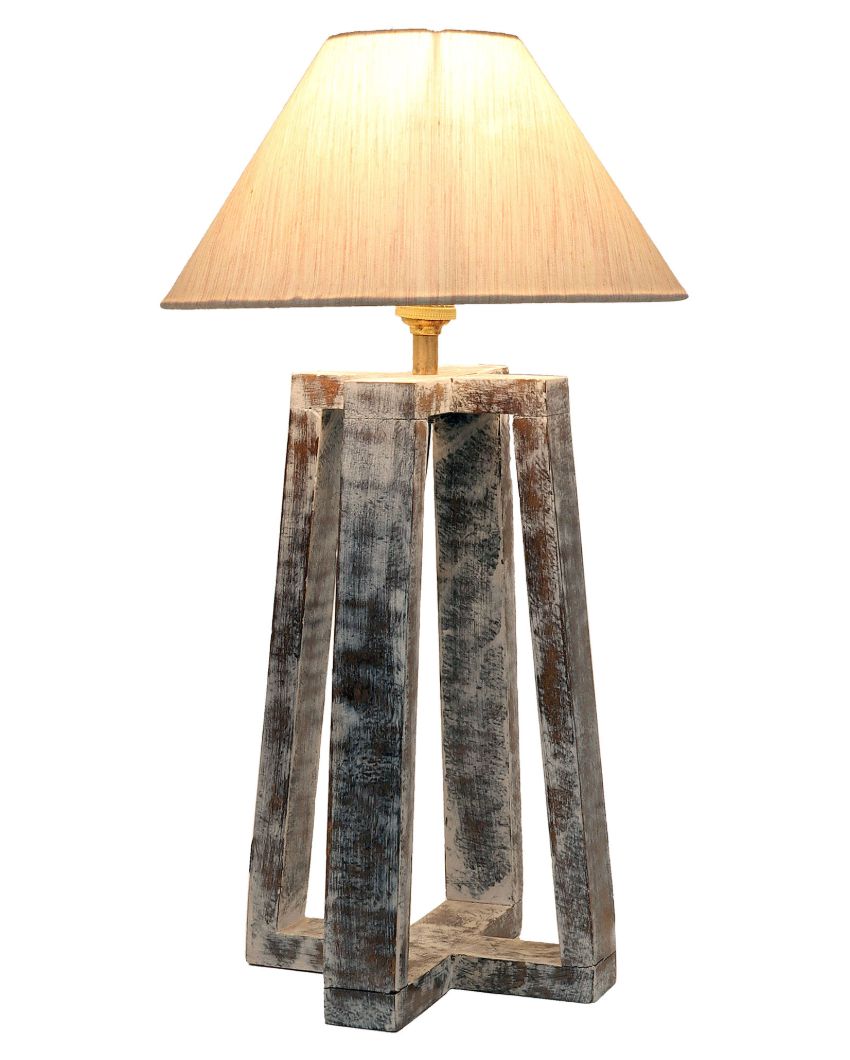 Sophisticated Mango Wood Table Lamp with Cotton Shade | Bulb Not Included | 10 x 10 x 18 inches