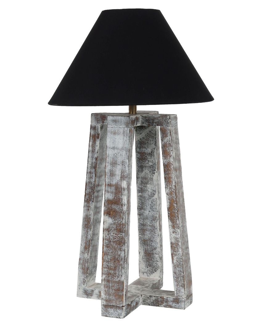 Sophisticated Mango Wood Table Lamp with Cotton Shade | Bulb Not Included | 10 x 10 x 18 inches