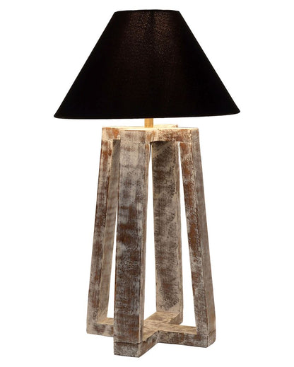 Sophisticated Mango Wood Table Lamp with Cotton Shade | Bulb Not Included | 10 x 10 x 18 inches