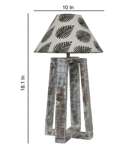 Mango Wood Table Lamp with Leaves Printed Cotton Shade | Bulb Not Included | 10 x 10 x 18 inches