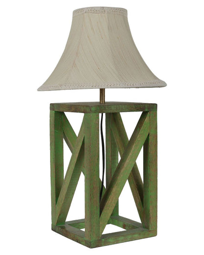 Cris-cross Mango Wood Base Table Lamp with Cotton Shade | Bulb Not Included | 12 x 12 x 20 inches