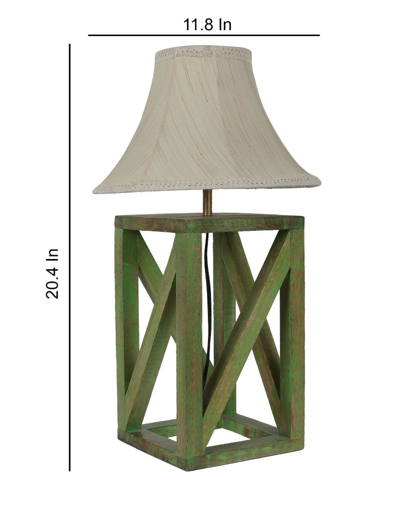 Cris-cross Mango Wood Base Table Lamp with Cotton Shade | Bulb Not Included | 12 x 12 x 20 inches