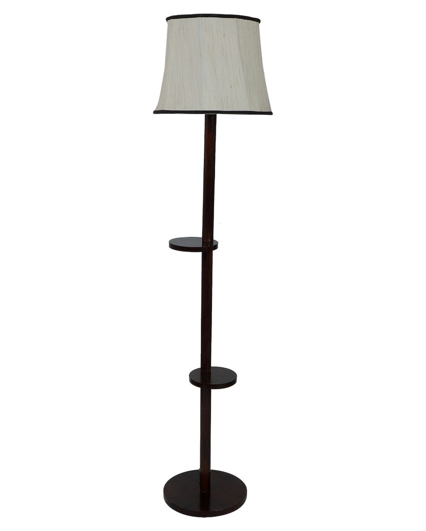 Antiquity Design Mango Wood Base Floor Lamp with Cotton Shade | Bulb Not Included | 14 x 14 x 61 inches