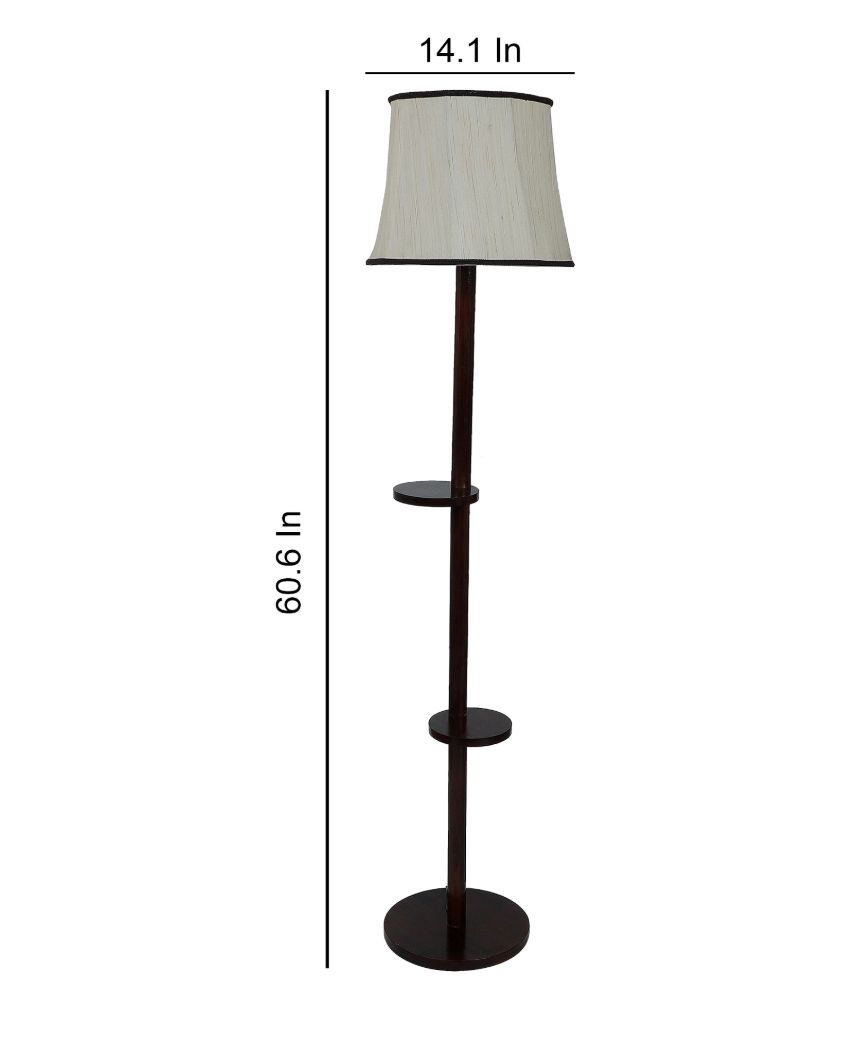 Antiquity Design Mango Wood Base Floor Lamp with Cotton Shade | Bulb Not Included | 14 x 14 x 61 inches