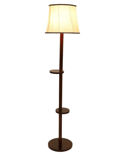 Antiquity Design Mango Wood Base Floor Lamp with Cotton Shade | Bulb Not Included | 14 x 14 x 61 inches