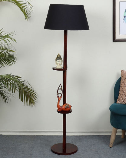 Time-honored Mango Wood Base Floor Lamp with Cotton Shade | Bulb Not Included | 14 x 14 x 59 inches