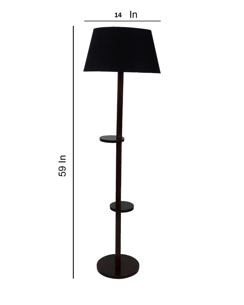 Time-honored Mango Wood Base Floor Lamp with Cotton Shade | Bulb Not Included | 14 x 14 x 59 inches