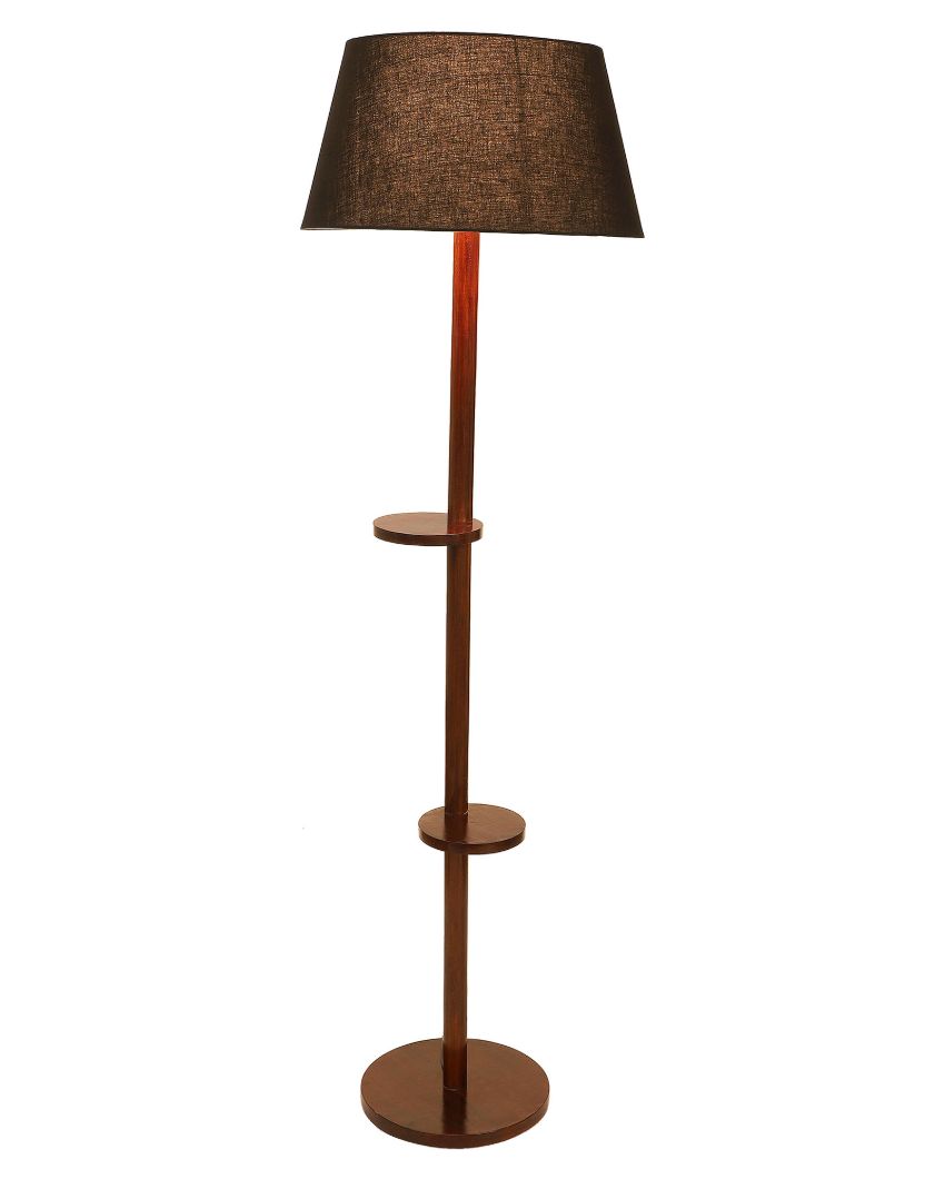 Time-honored Mango Wood Base Floor Lamp with Cotton Shade | Bulb Not Included | 14 x 14 x 59 inches