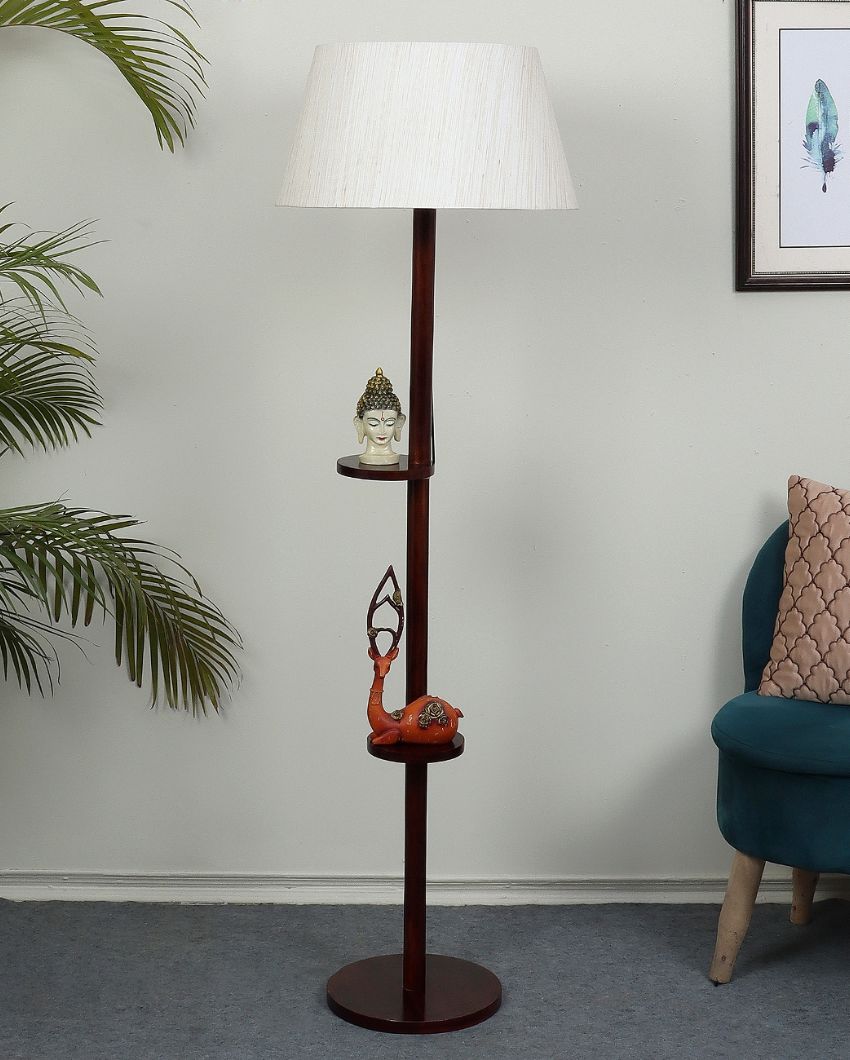 Time-honored Mango Wood Base Floor Lamp with Cotton Shade | Bulb Not Included | 14 x 14 x 59 inches