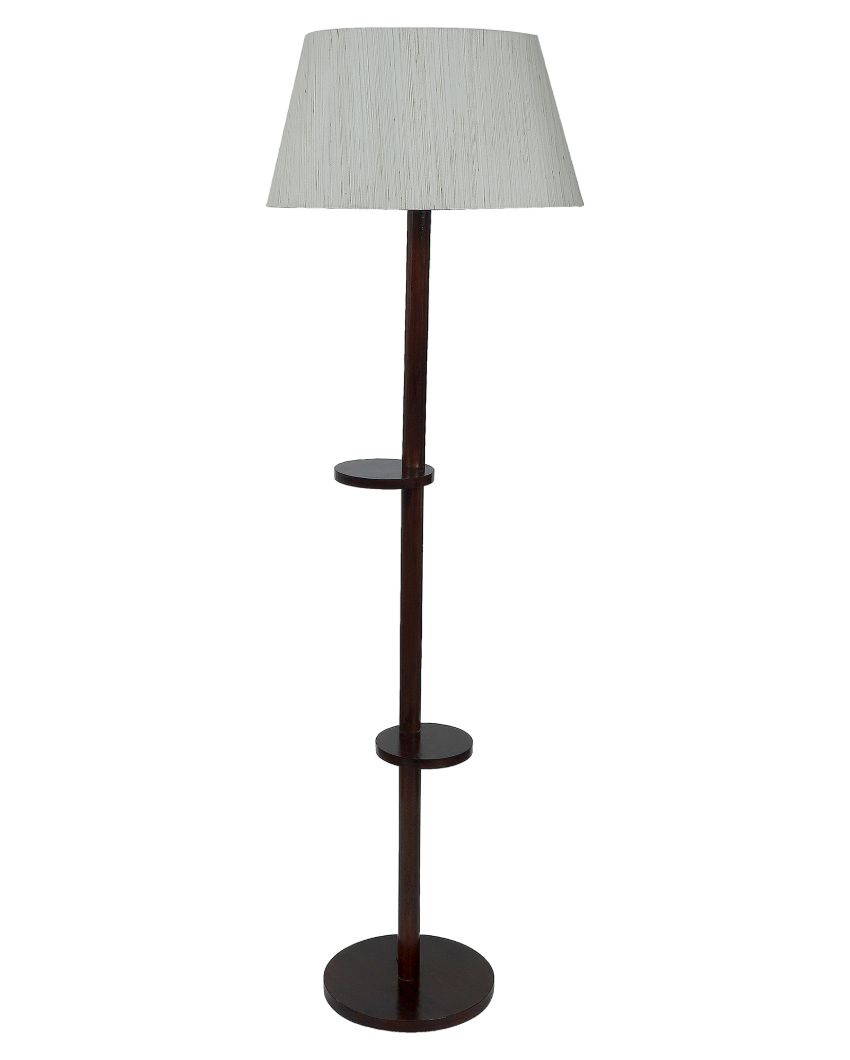 Time-honored Mango Wood Base Floor Lamp with Cotton Shade | Bulb Not Included | 14 x 14 x 59 inches