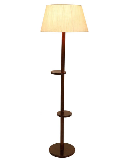 Time-honored Mango Wood Base Floor Lamp with Cotton Shade | Bulb Not Included | 14 x 14 x 59 inches