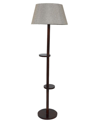 Time-honored Mango Wood Base Floor Lamp with Cotton Shade | Bulb Not Included | 14 x 14 x 59 inches