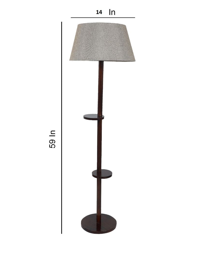 Time-honored Mango Wood Base Floor Lamp with Cotton Shade | Bulb Not Included | 14 x 14 x 59 inches