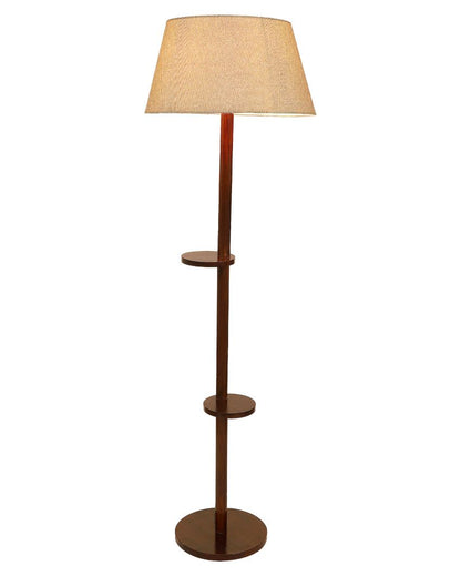 Time-honored Mango Wood Base Floor Lamp with Cotton Shade | Bulb Not Included | 14 x 14 x 59 inches