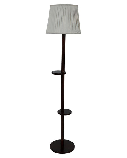 Customary Mango Wood Base Floor Lamp with Poly Satin Mix Shade | Bulb Not Included | 14 x 14 x 61 inches