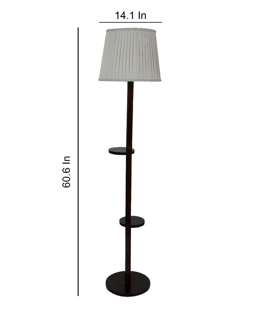 Customary Mango Wood Base Floor Lamp with Poly Satin Mix Shade | Bulb Not Included | 14 x 14 x 61 inches