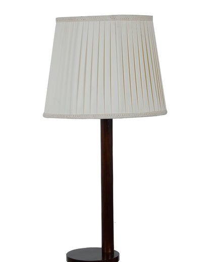 Customary Mango Wood Base Floor Lamp with Poly Satin Mix Shade | Bulb Not Included | 14 x 14 x 61 inches