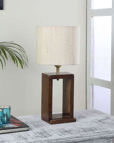 Natural Mango Wood Base Table Lamp with Cotton Shade | Bulb Not Included | 7 x 7 x 15 inches