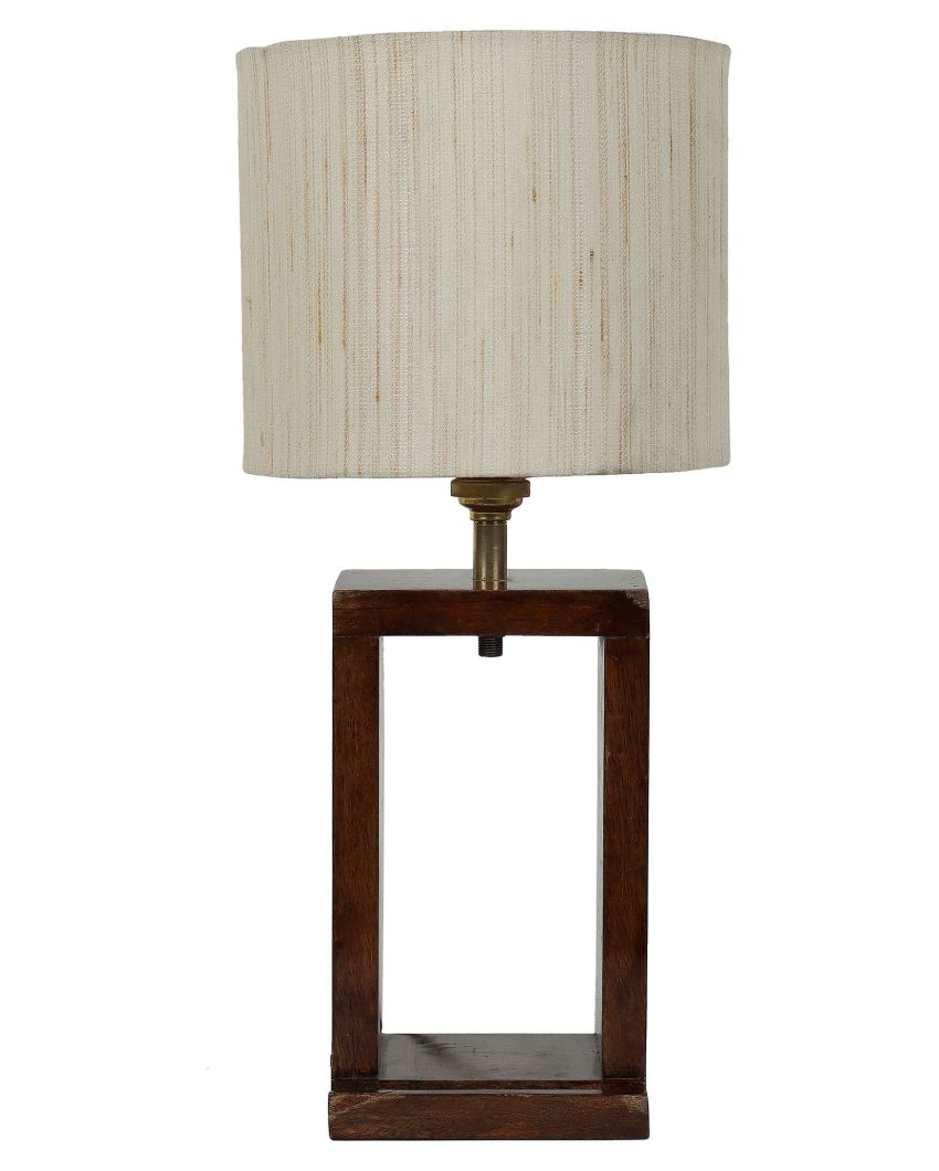 Natural Mango Wood Base Table Lamp with Cotton Shade | Bulb Not Included | 7 x 7 x 15 inches