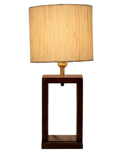 Natural Mango Wood Base Table Lamp with Cotton Shade | Bulb Not Included | 7 x 7 x 15 inches