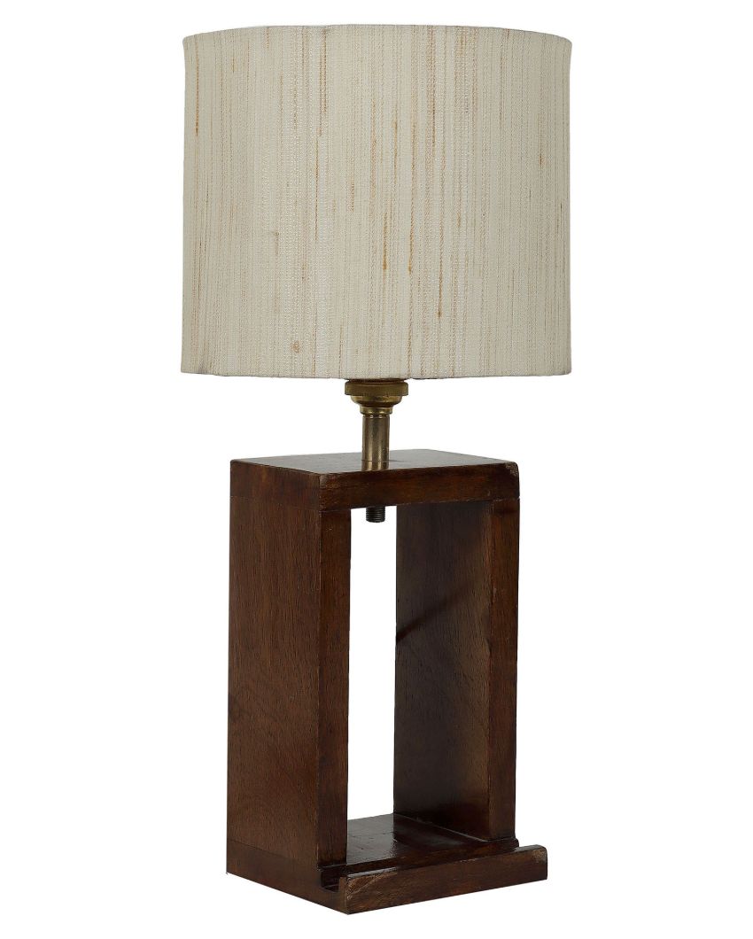 Natural Mango Wood Base Table Lamp with Cotton Shade | Bulb Not Included | 7 x 7 x 15 inches